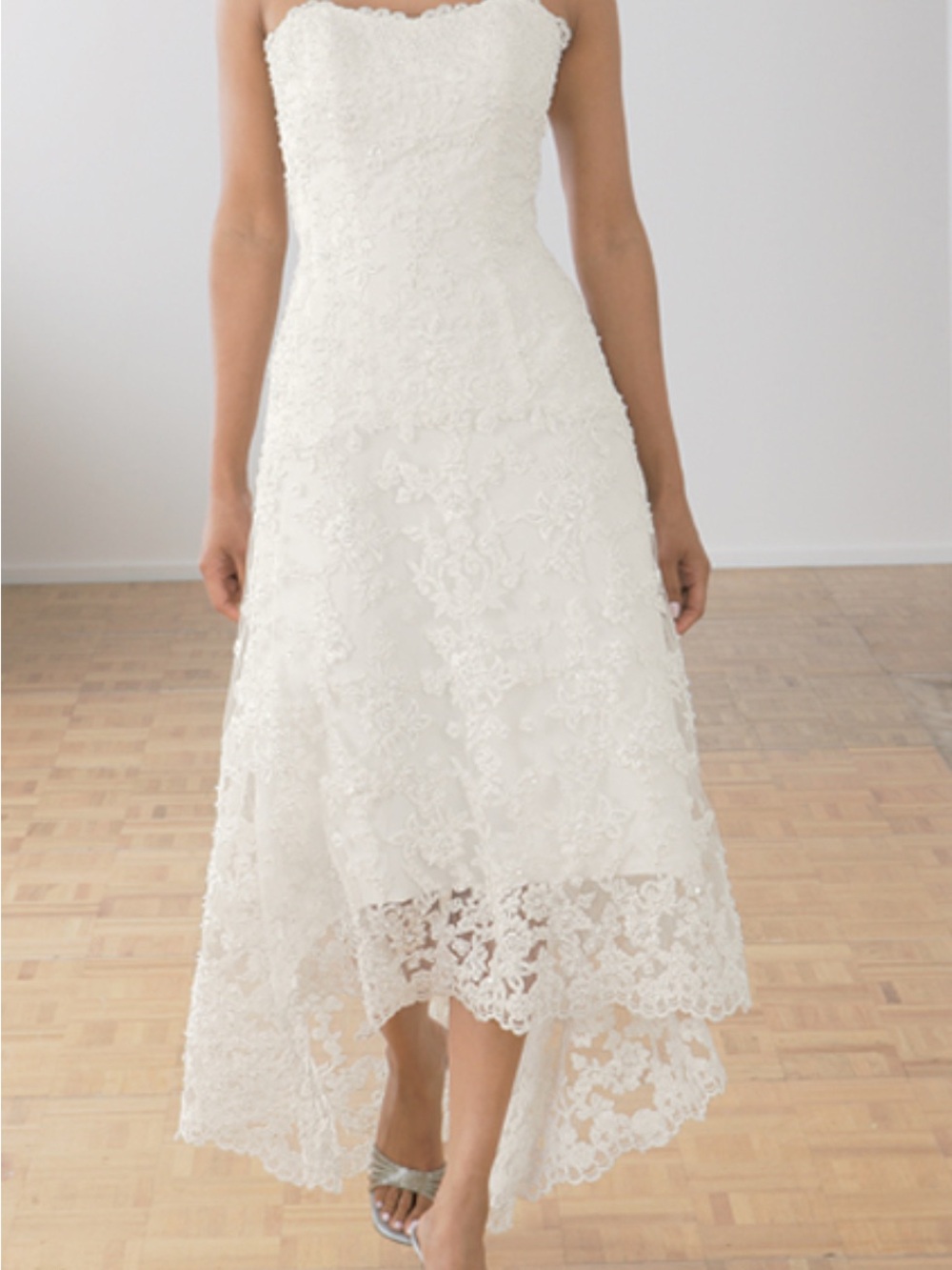 Alfred Angelo Ivory Strapless Lace High-Low Dress